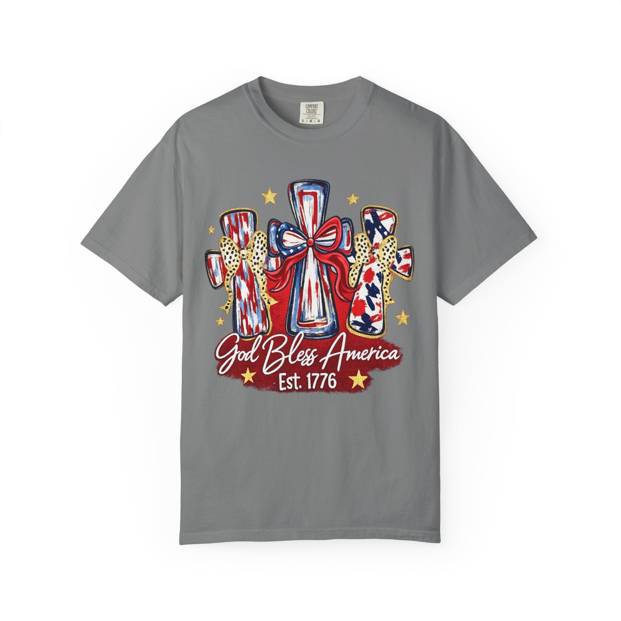 God Bless America Cross Tee — Patriotic Est. 1776 T-Shirt