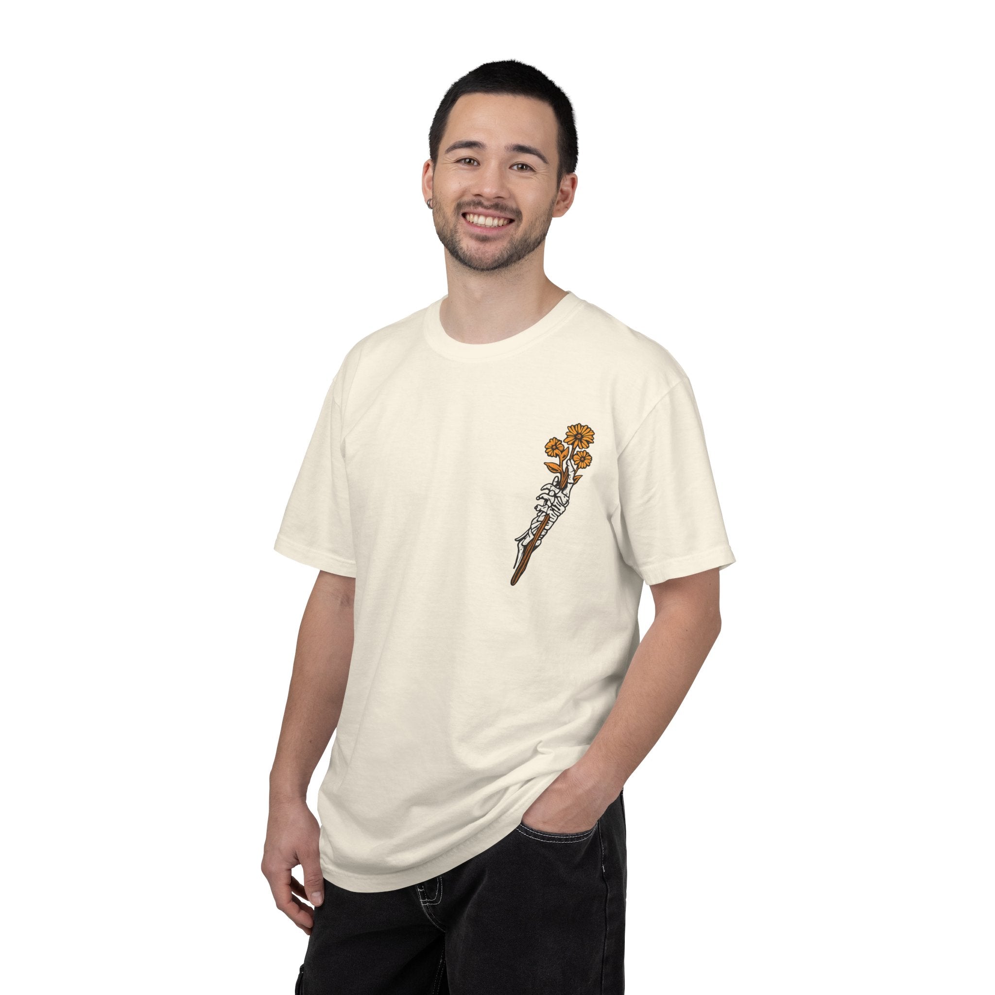 T-Shirt — "Find Someone Who Grows Flowers in the Darkest Parts of You" Floral Ribcage Graphic