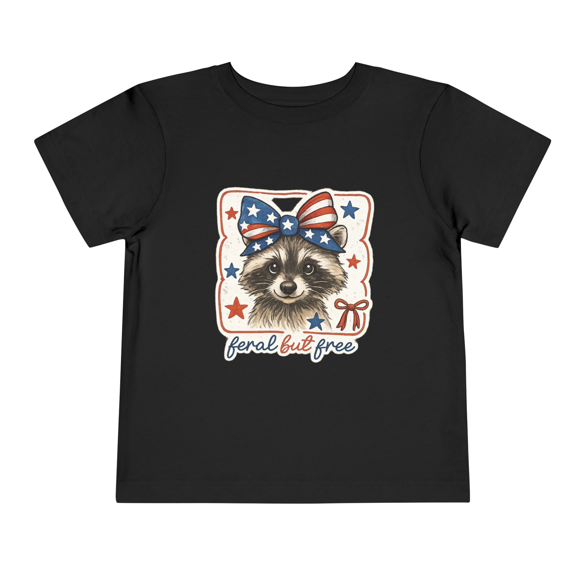 Patriotic Raccoon Toddler Tee — "Feral but Free" 4th of July Shirt