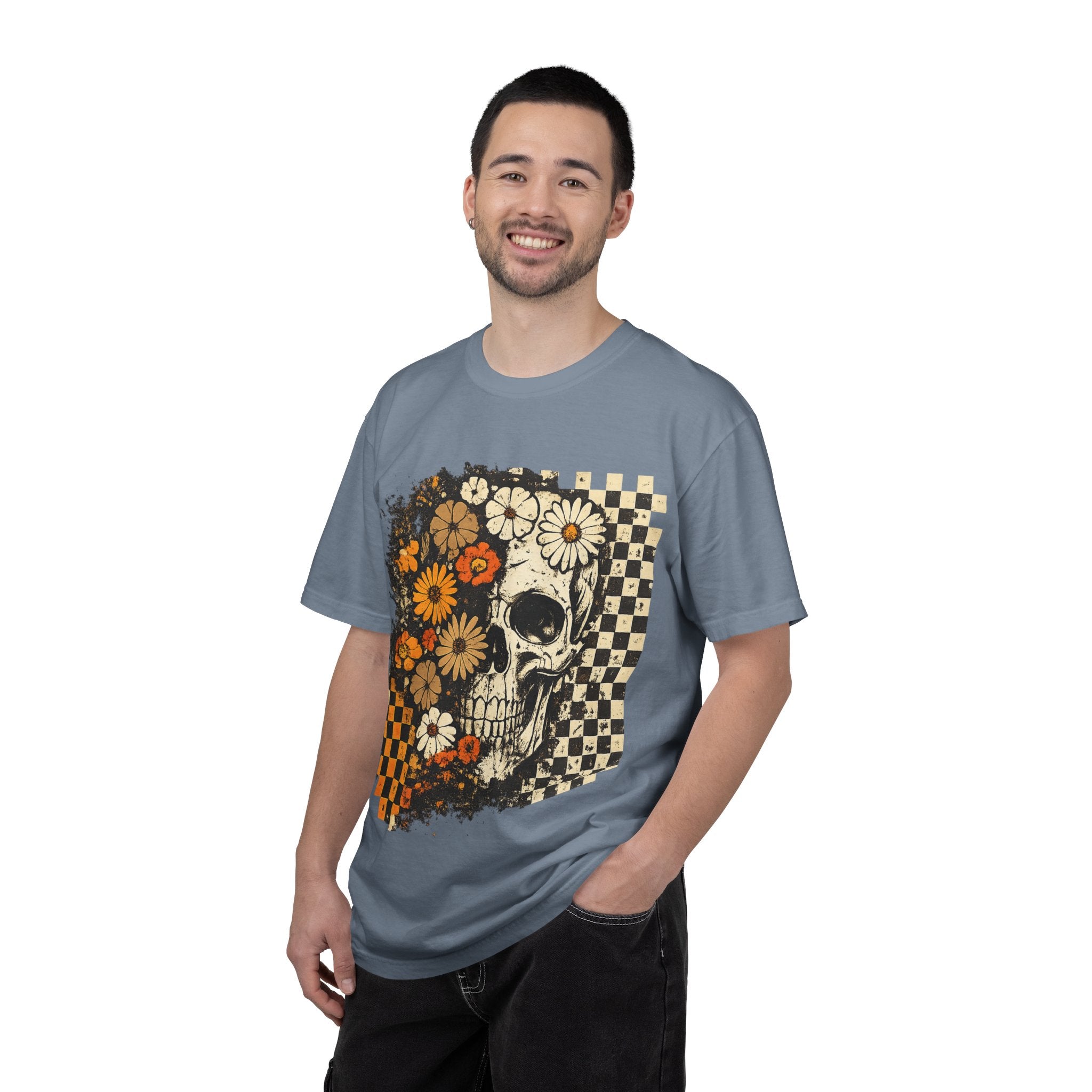 Floral Skull Checkerboard T-Shirt