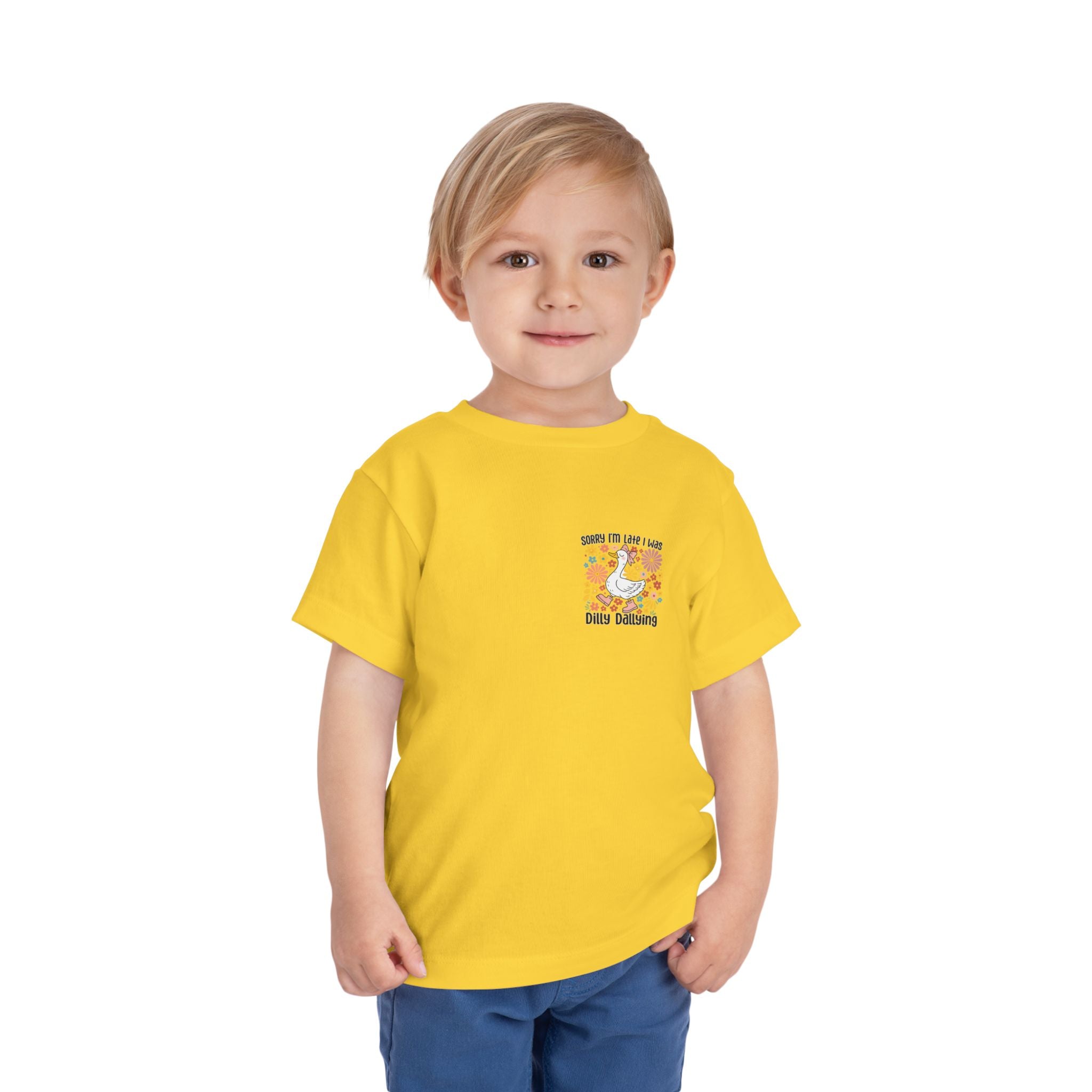 Toddler Tee — “Sorry I’m Late I Was Dilly Dallying” Cute Floral Duck Shirt