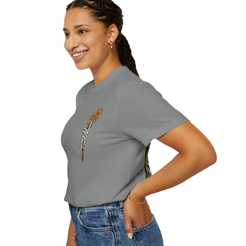 T-Shirt — "Find Someone Who Grows Flowers in the Darkest Parts of You" Floral Ribcage Graphic