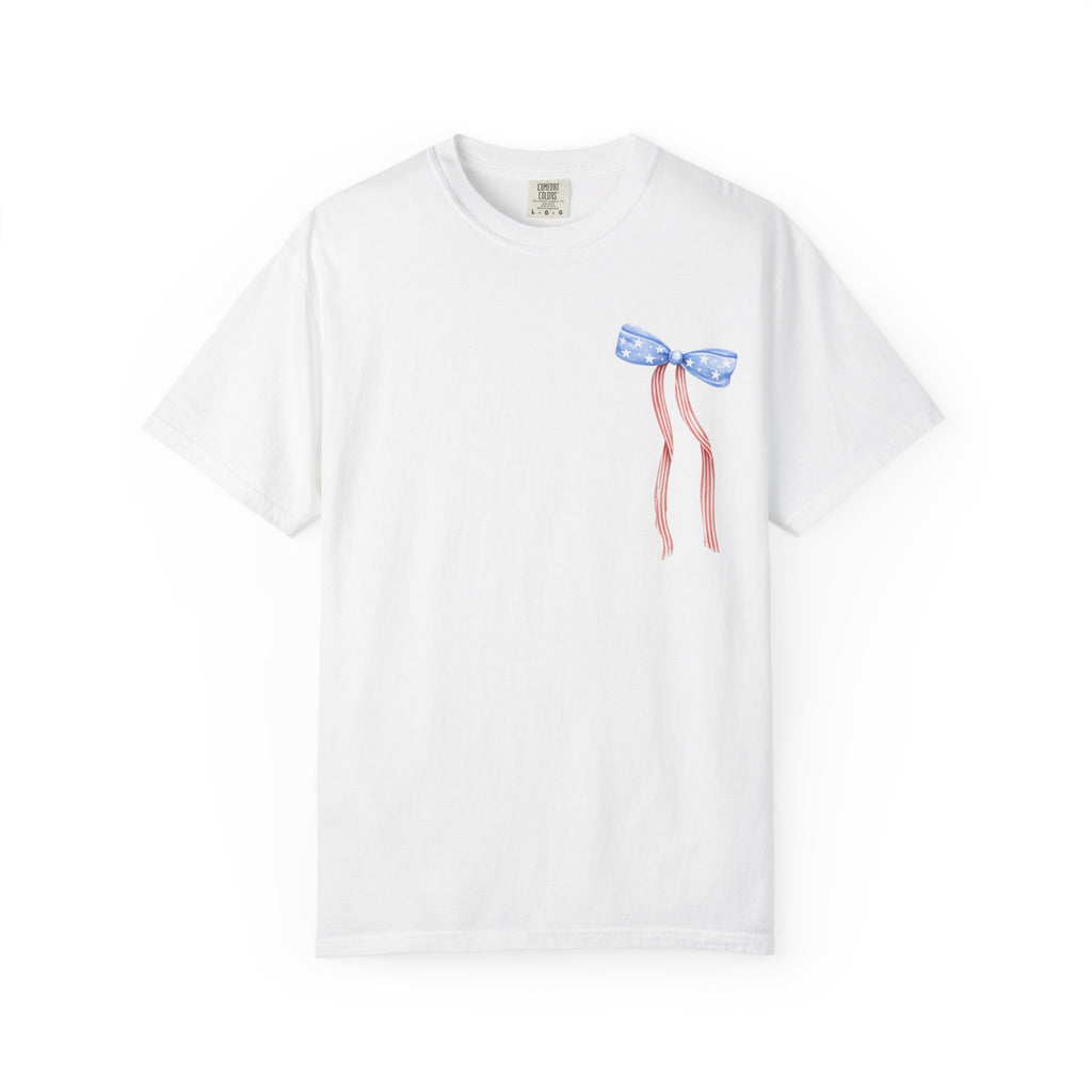 Patriotic Bow T-Shirt — “Land of the Free, Because of the Brave” Graphic Tee