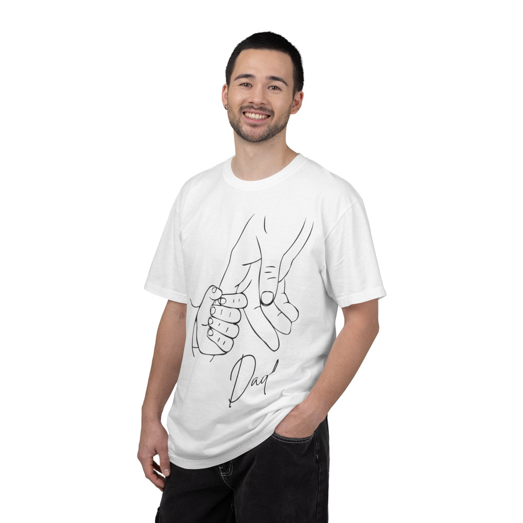 Dad Holding Baby Hand T-Shirt — Minimal Line Art Fatherhood Tee