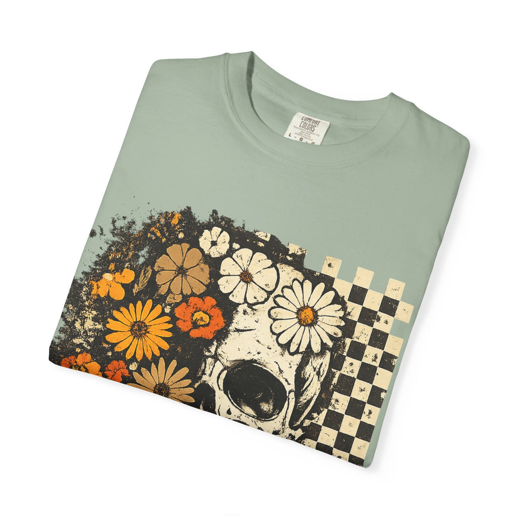 Floral Skull Checkerboard T-Shirt