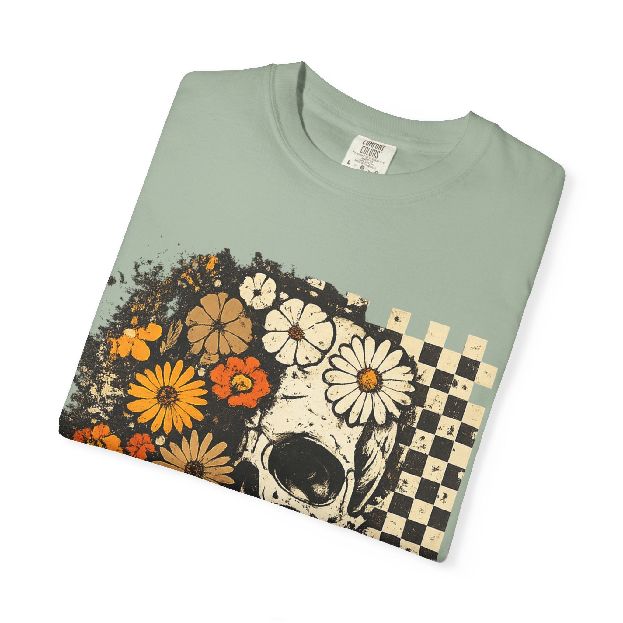 Floral Skull Checkerboard T-Shirt
