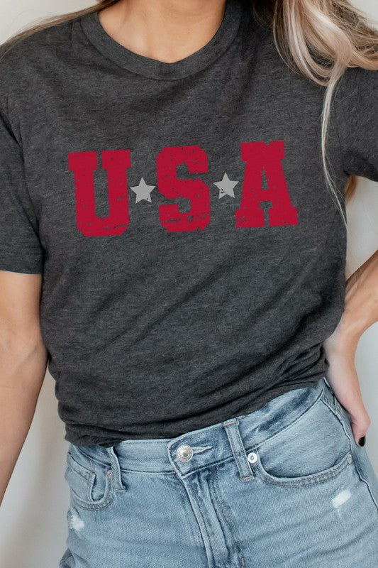USA Star Patriotic July Fourth Picnic Graphic Tee T-Shirt