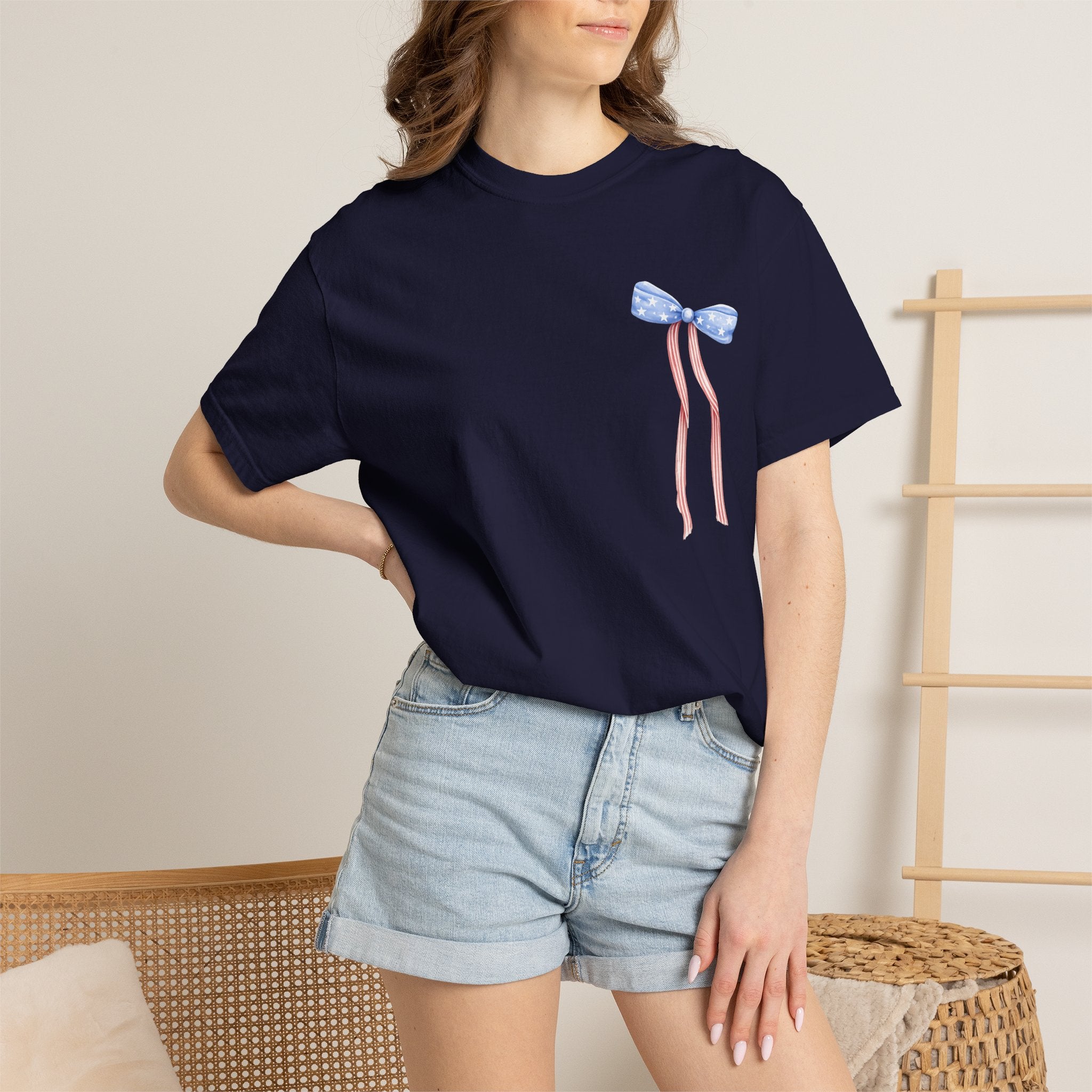 Patriotic Bow T-Shirt — “Land of the Free, Because of the Brave” Graphic Tee