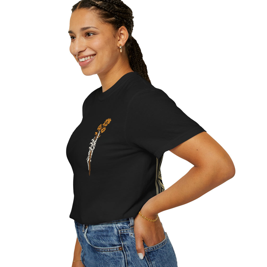 T-Shirt — "Find Someone Who Grows Flowers in the Darkest Parts of You" Floral Ribcage Graphic