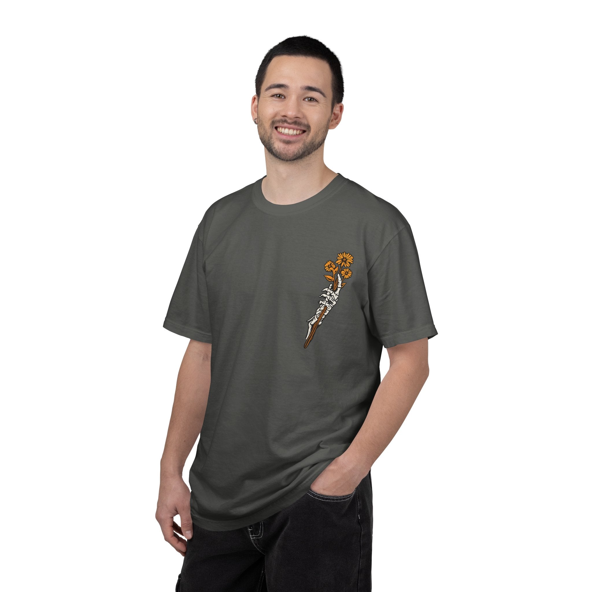 T-Shirt — "Find Someone Who Grows Flowers in the Darkest Parts of You" Floral Ribcage Graphic