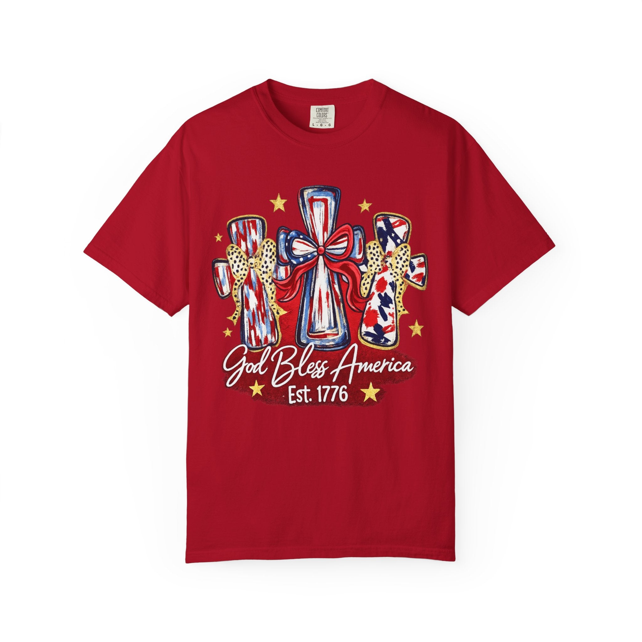 God Bless America Cross Tee — Patriotic Est. 1776 T-Shirt