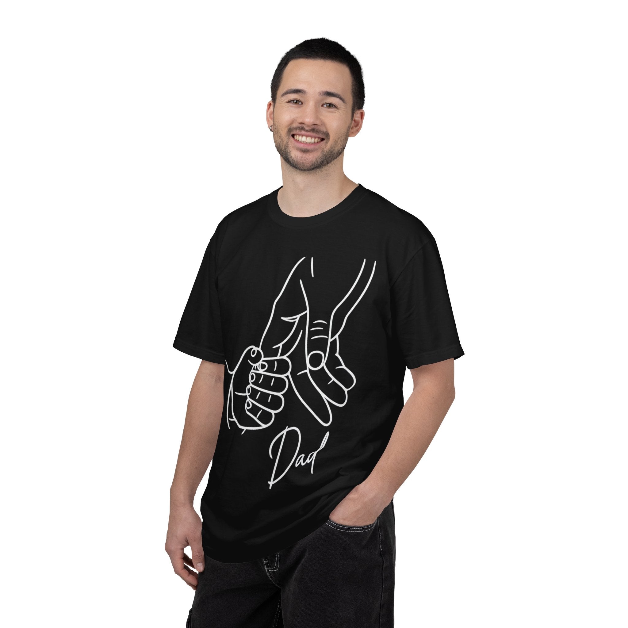 Dad Holding Baby Hand T-Shirt — Minimal Line Art Fatherhood Tee
