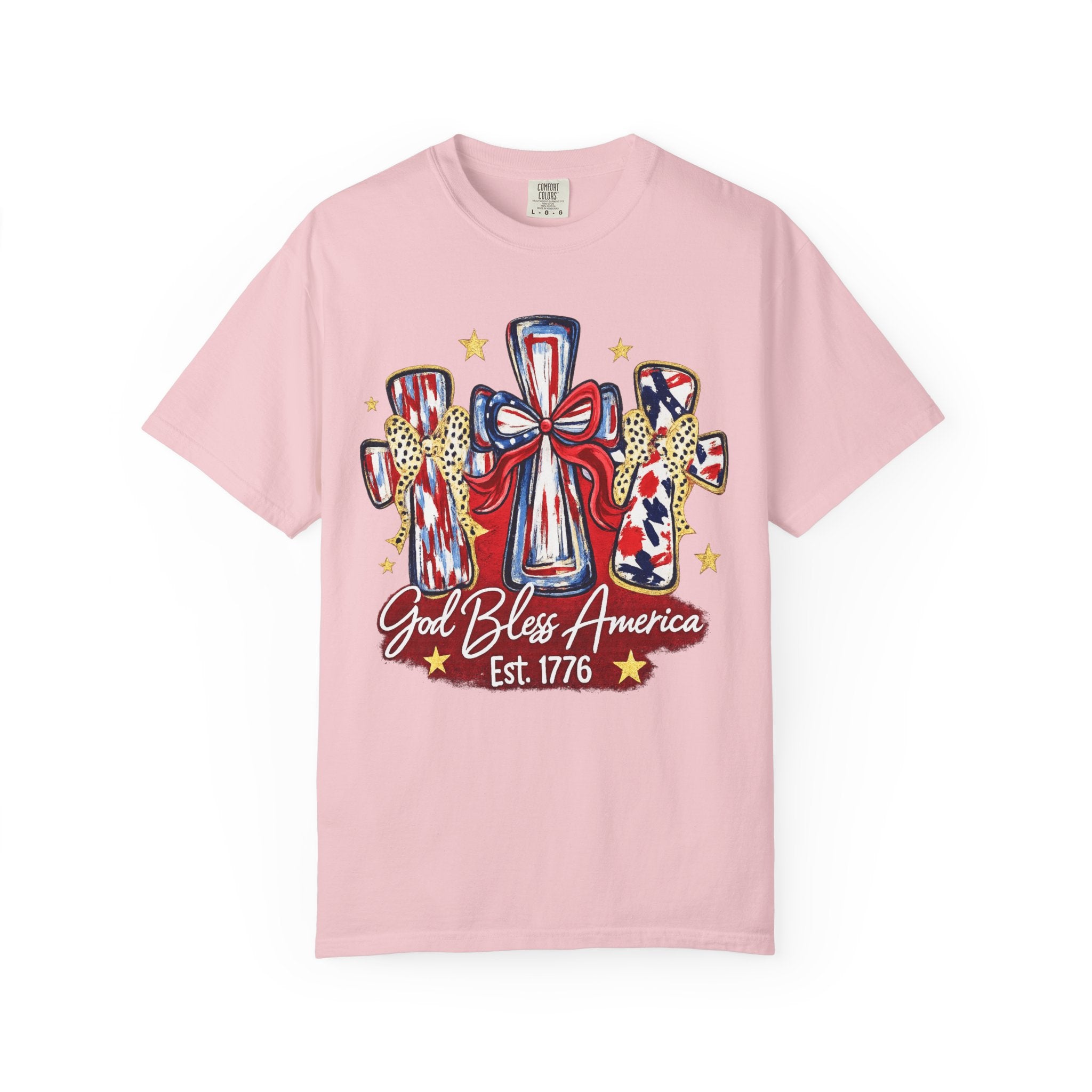 God Bless America Cross Tee — Patriotic Est. 1776 T-Shirt