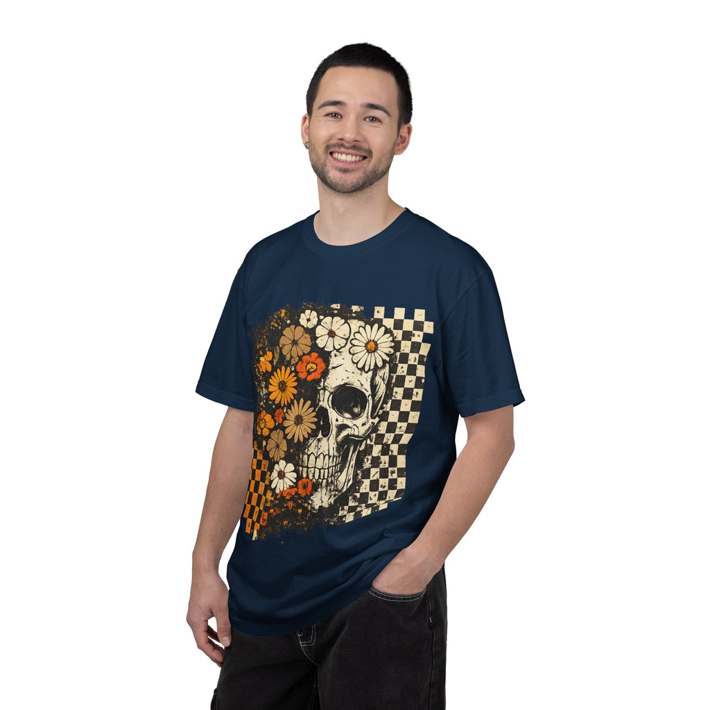 Floral Skull Checkerboard T-Shirt