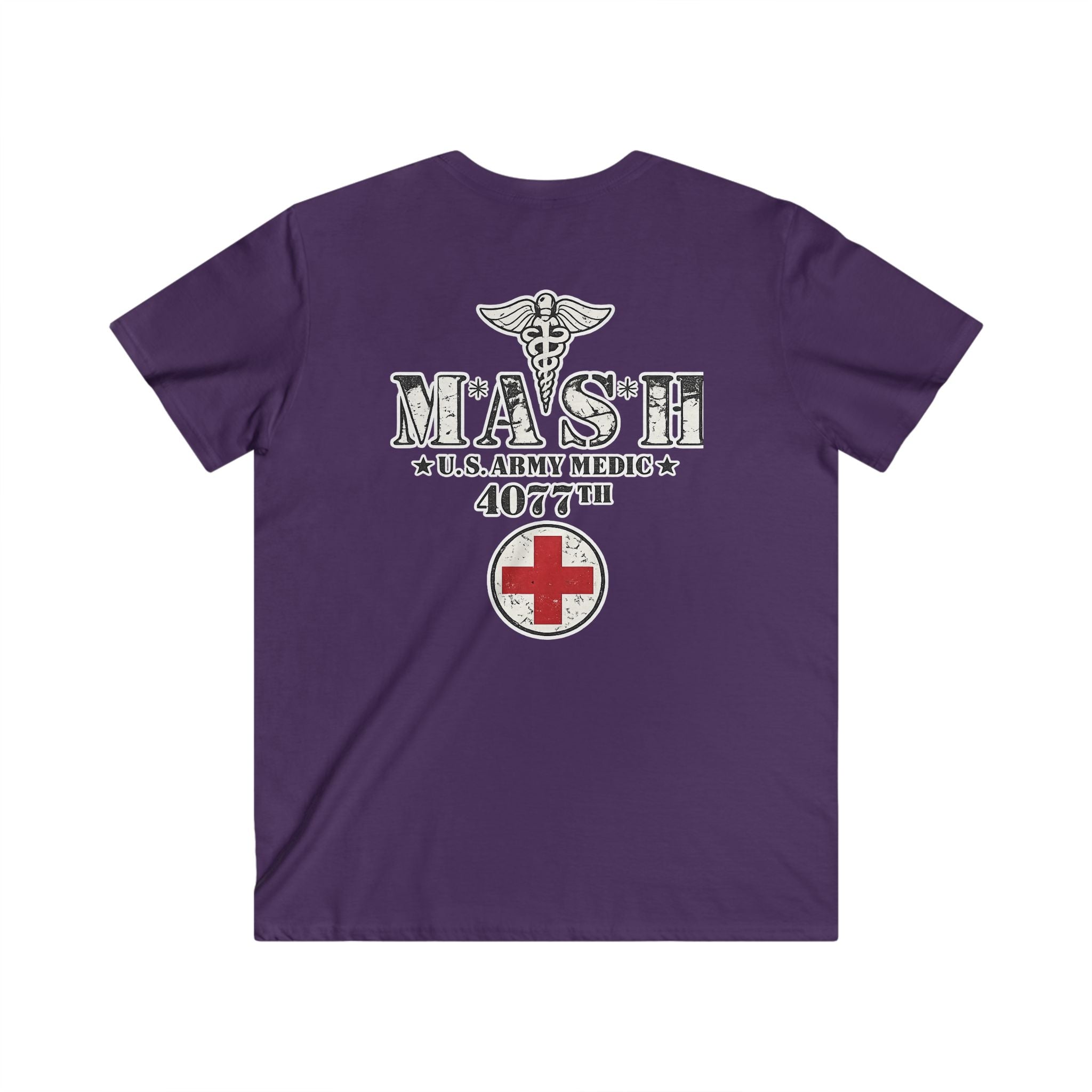 MASH 4077th U.S. Army Medic V-Neck T-Shirt – Vintage Caduceus & Red Cross Tee