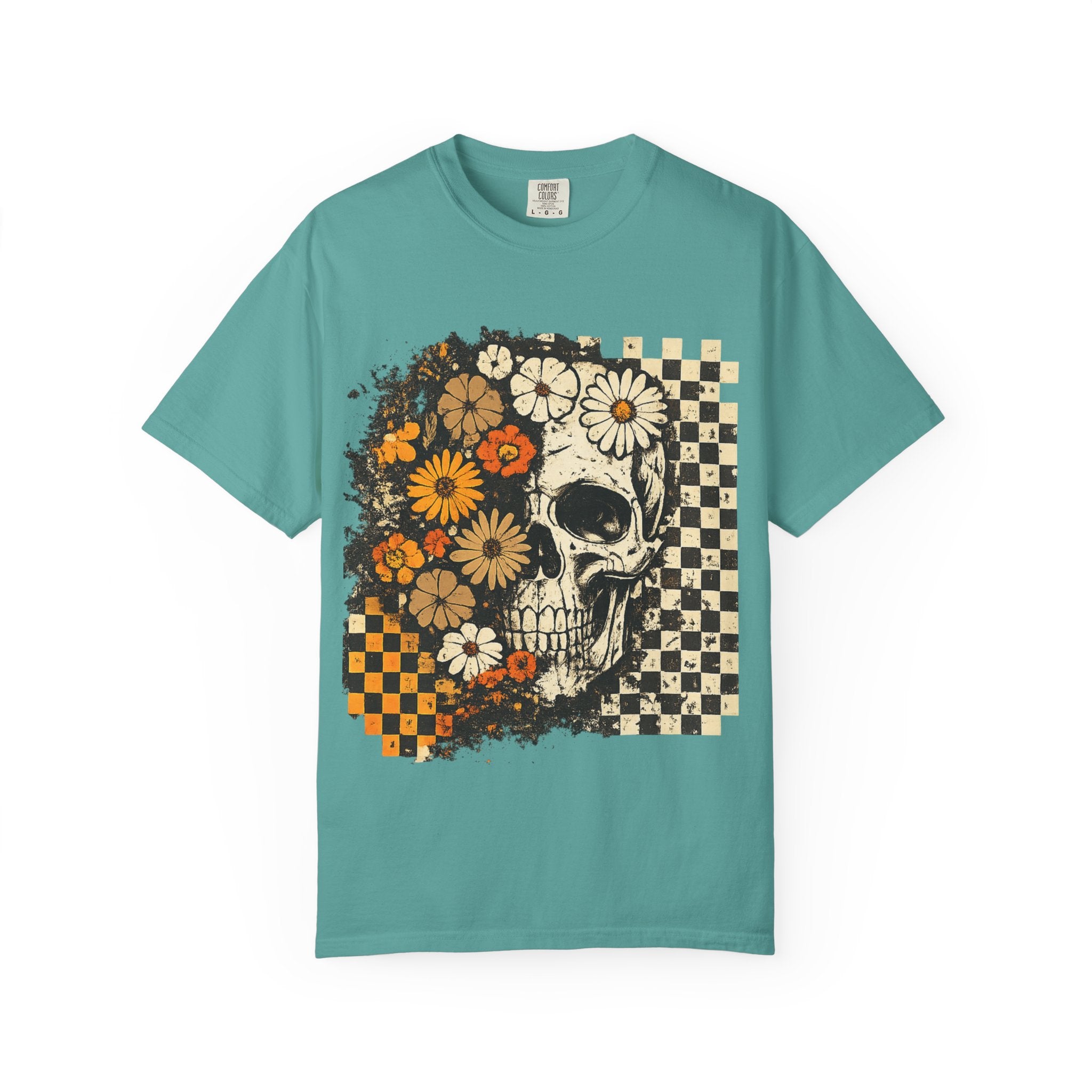 Floral Skull Checkerboard T-Shirt