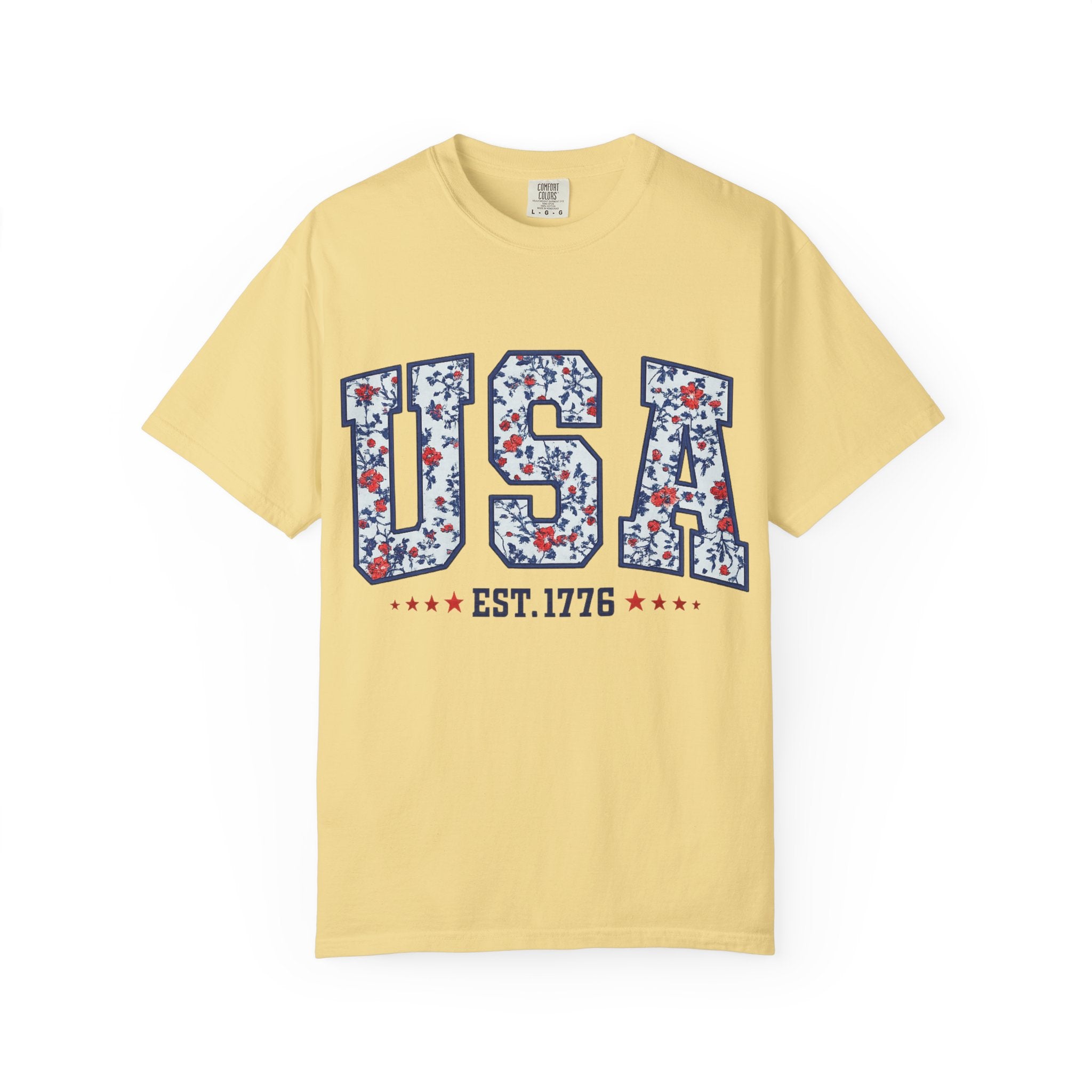 USA Floral Graphic T-Shirt — EST. 1776 Patriotic Tee