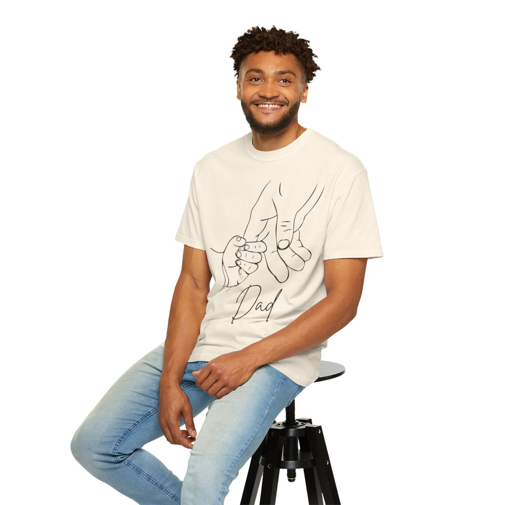 Dad Holding Baby Hand T-Shirt — Minimal Line Art Fatherhood Tee