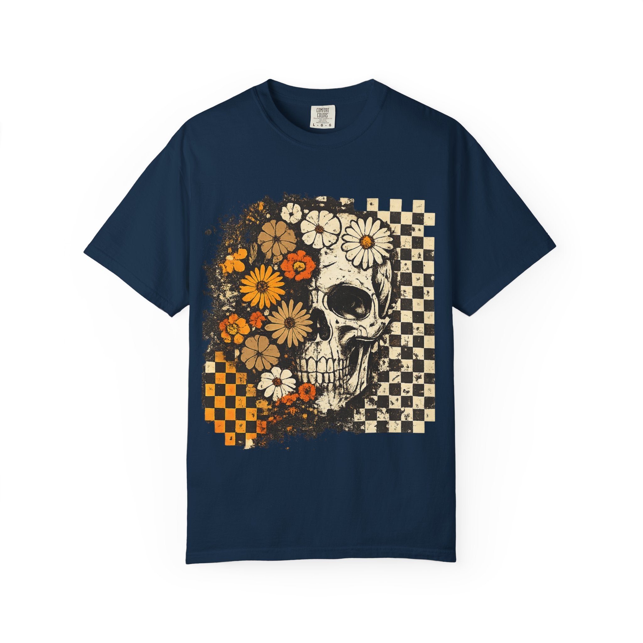 Floral Skull Checkerboard T-Shirt