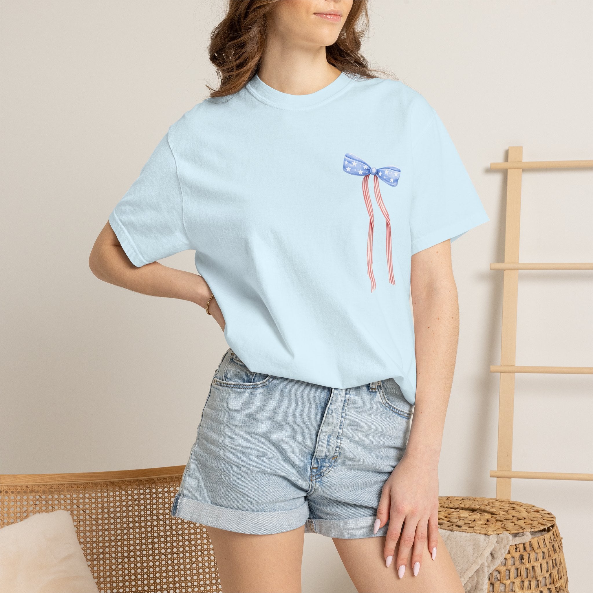 Patriotic Bow T-Shirt — “Land of the Free, Because of the Brave” Graphic Tee