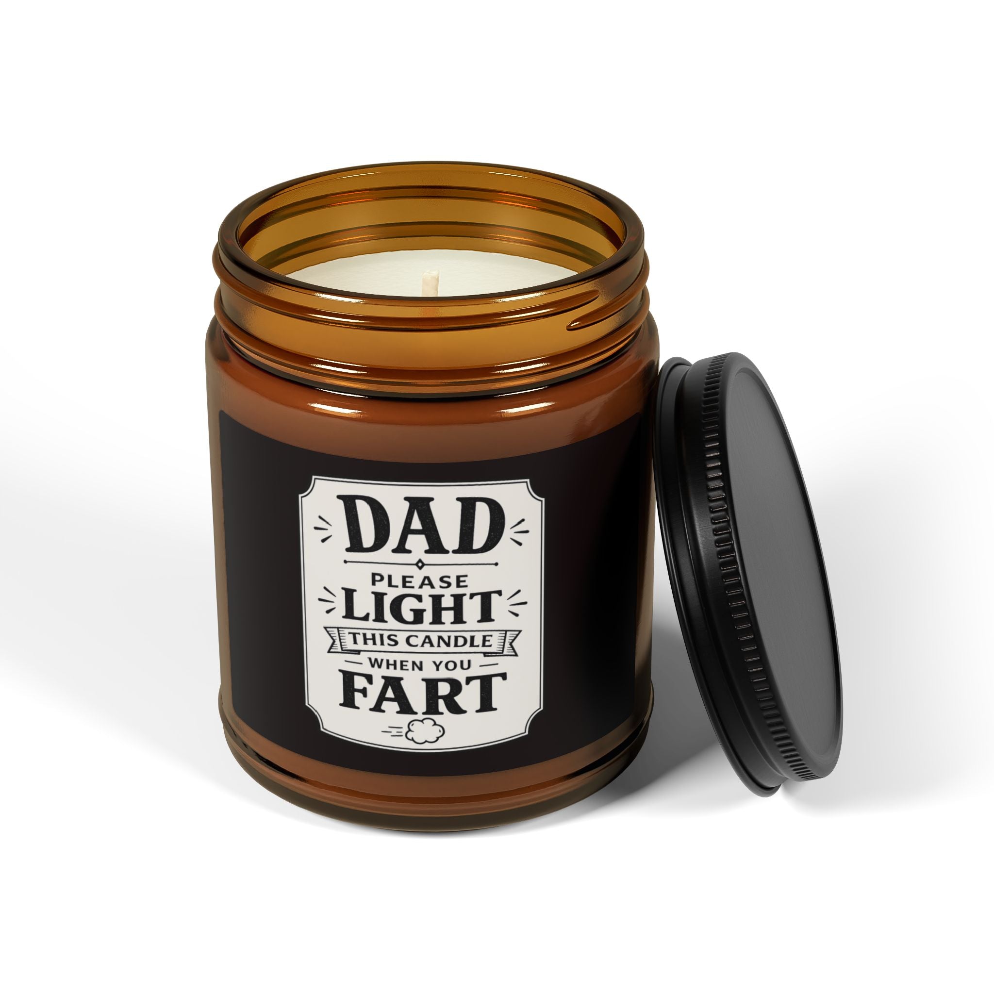 Dad 'Please Light This Candle When You Fart' Soy Candle — Amber Jar, Funny Gag Gift