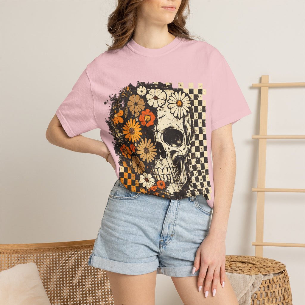 Floral Skull Checkerboard T-Shirt