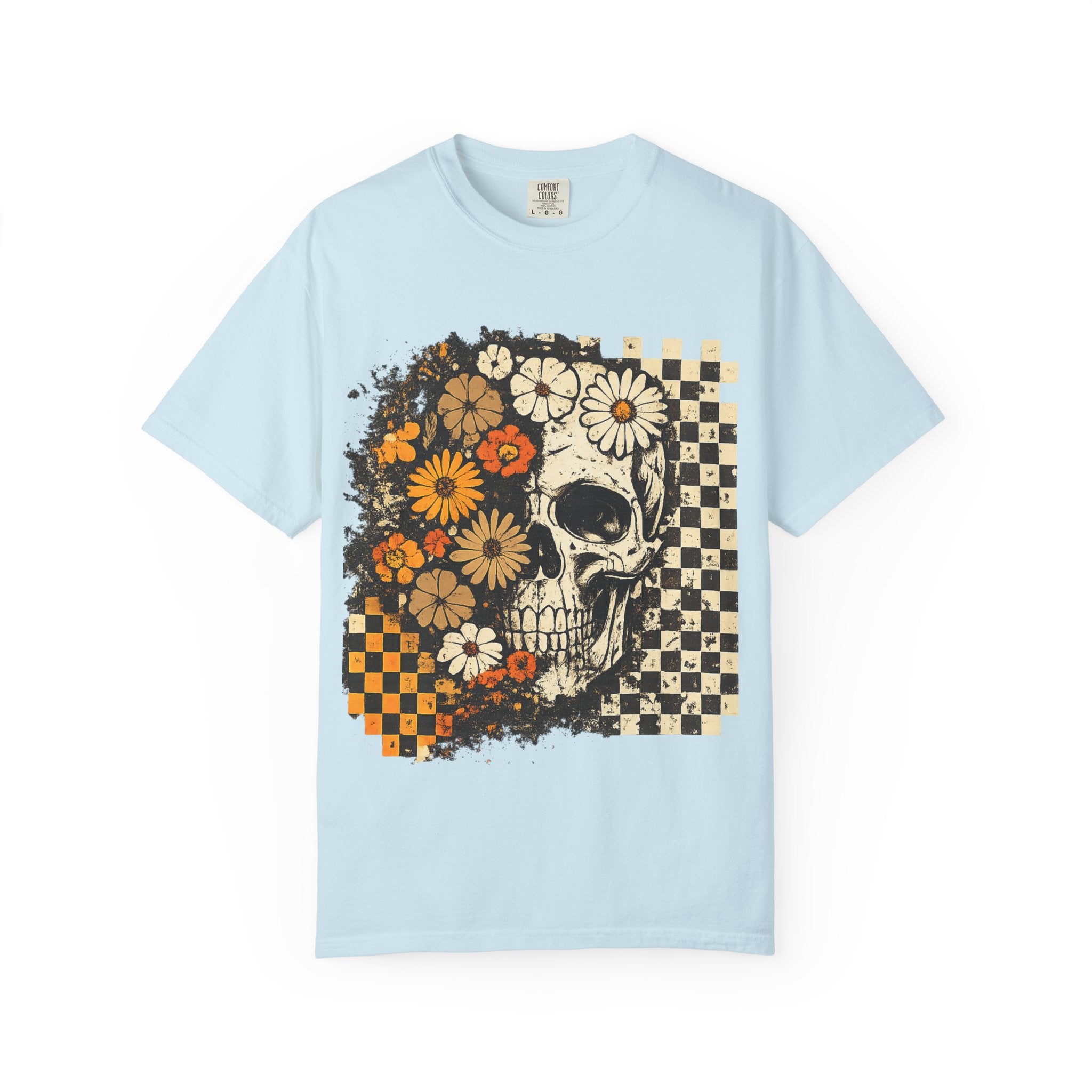 Floral Skull Checkerboard T-Shirt