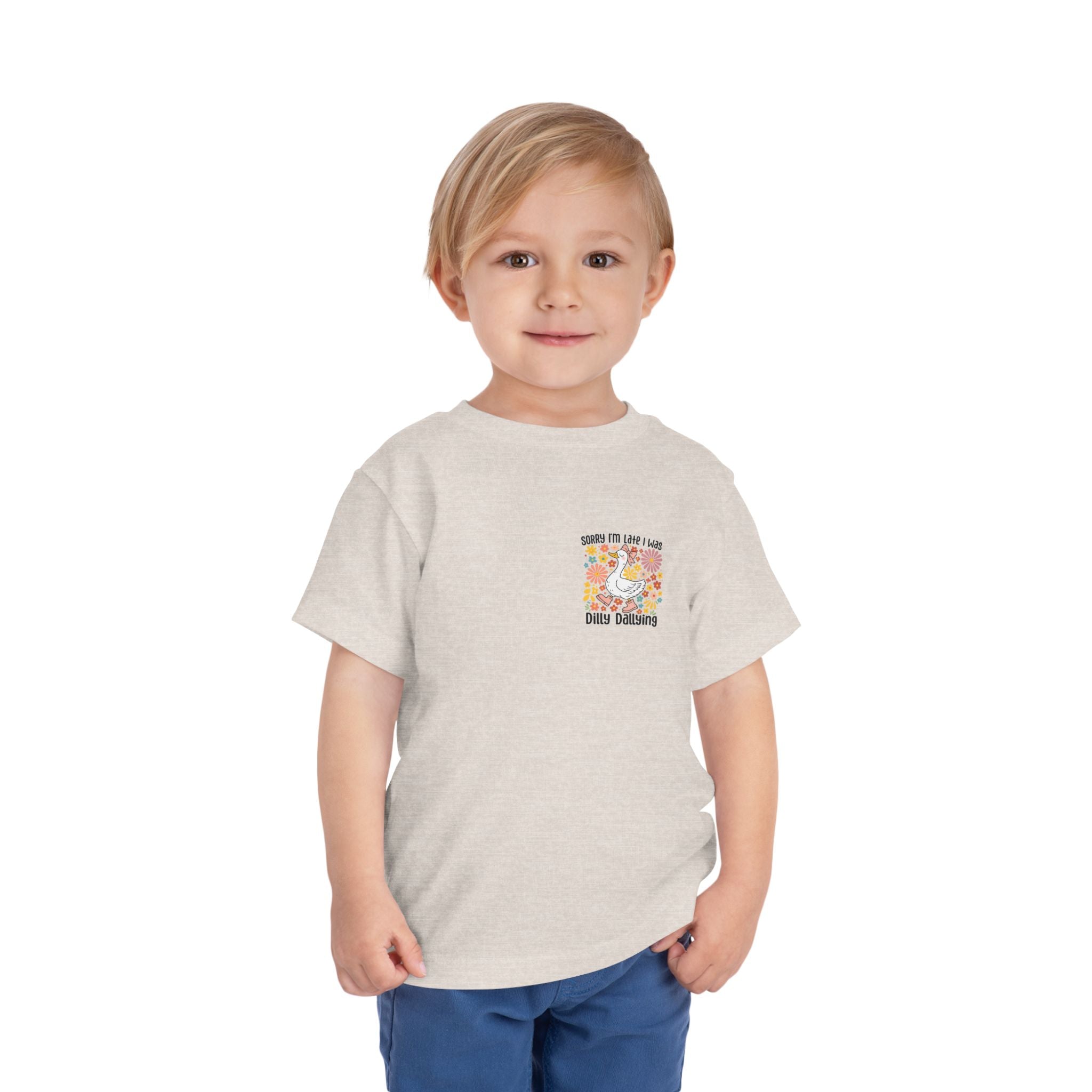 Toddler Tee — “Sorry I’m Late I Was Dilly Dallying” Cute Floral Duck Shirt
