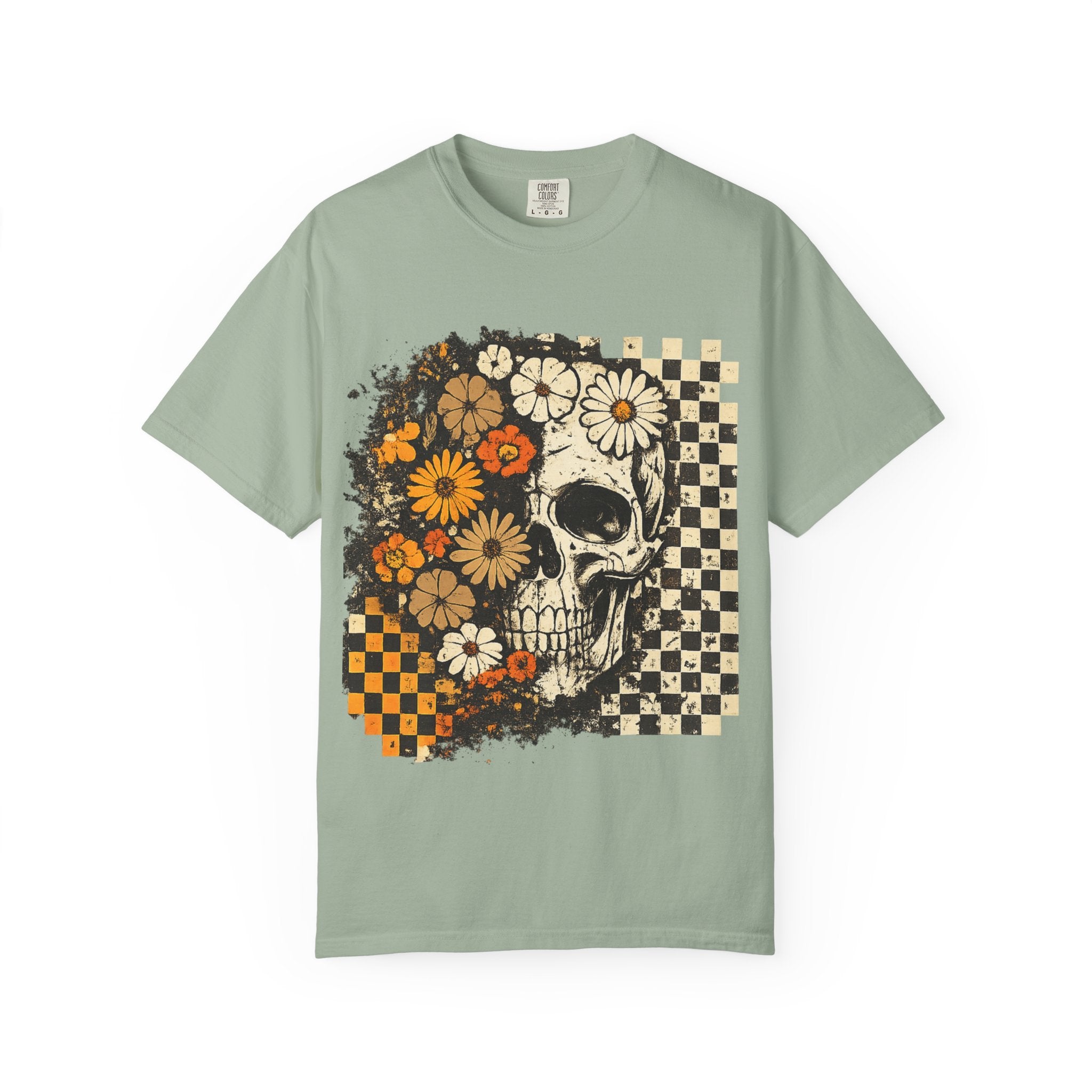 Floral Skull Checkerboard T-Shirt