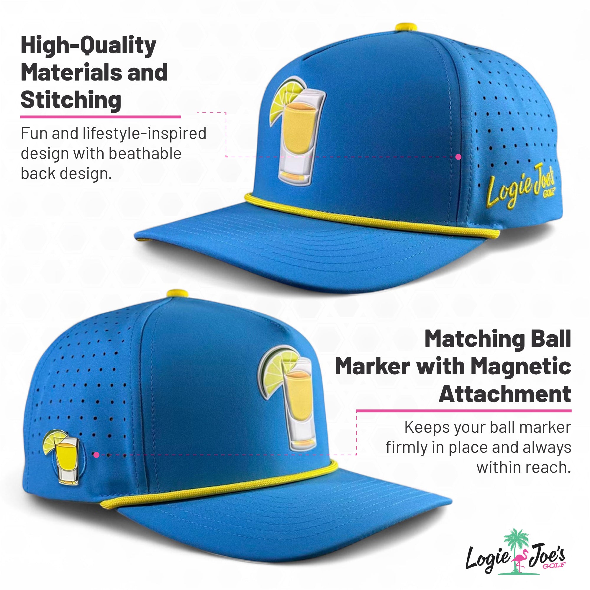Longhorn Golf Hat | Snapback Cap | Built-in Magnetic Ball Marker Holder + Marker Included | Adjustable Tan Bull Skull
